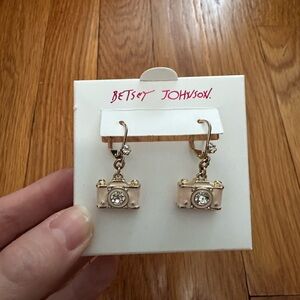 Betsey Johnson Pink and Gold Camera Earrings NWT